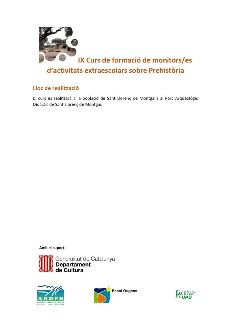 IX edició del Curs de formació monitors/es d’activitats extraescolars sobre Prehistòria