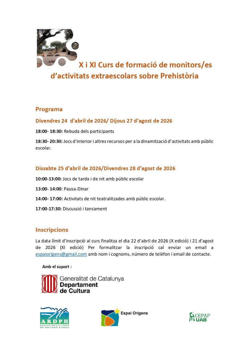 X i XI edició del Curs de formació monitors/es d’activitats extraescolars sobre Prehistòria