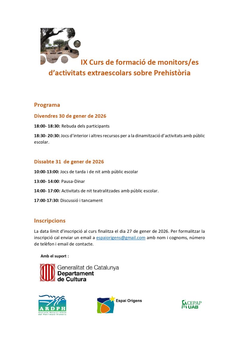 IX edició del Curs de formació monitors/es d’activitats extraescolars sobre Prehistòria